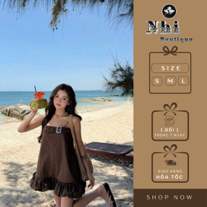 Váy Hai Dây Dáng Suông Phối Bèo Đi Biển Nhi Boutique
