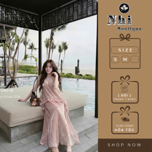 Váy Maxi Lụa Hai Dây Phối Bèo Tầng Cao Cấp Nhi Boutique