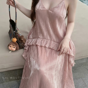 Váy Maxi Lụa Hai Dây Phối Bèo Tầng Cao Cấp Nhi Boutique