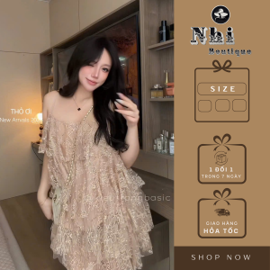 Váy Hai Dây Phối Tầng Ren Lưới Cao Cấp Nhi Boutique
