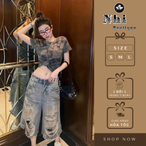 Quần Jean Lửng Ống Rộng Rách Gối Cá Tính Nhi Boutique